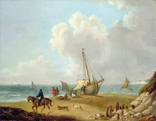 Vissers lossen hun vangst in Freshwater Bay, Isle of Wight